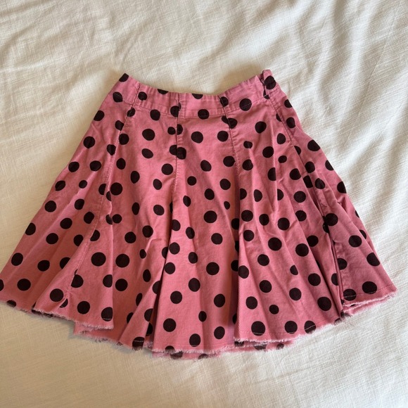 Mini Boden Other - Mini Boden Girls Pink‎ Brown Polka Dot Corduroy Skirt Raw Hem 4-5Y 32113